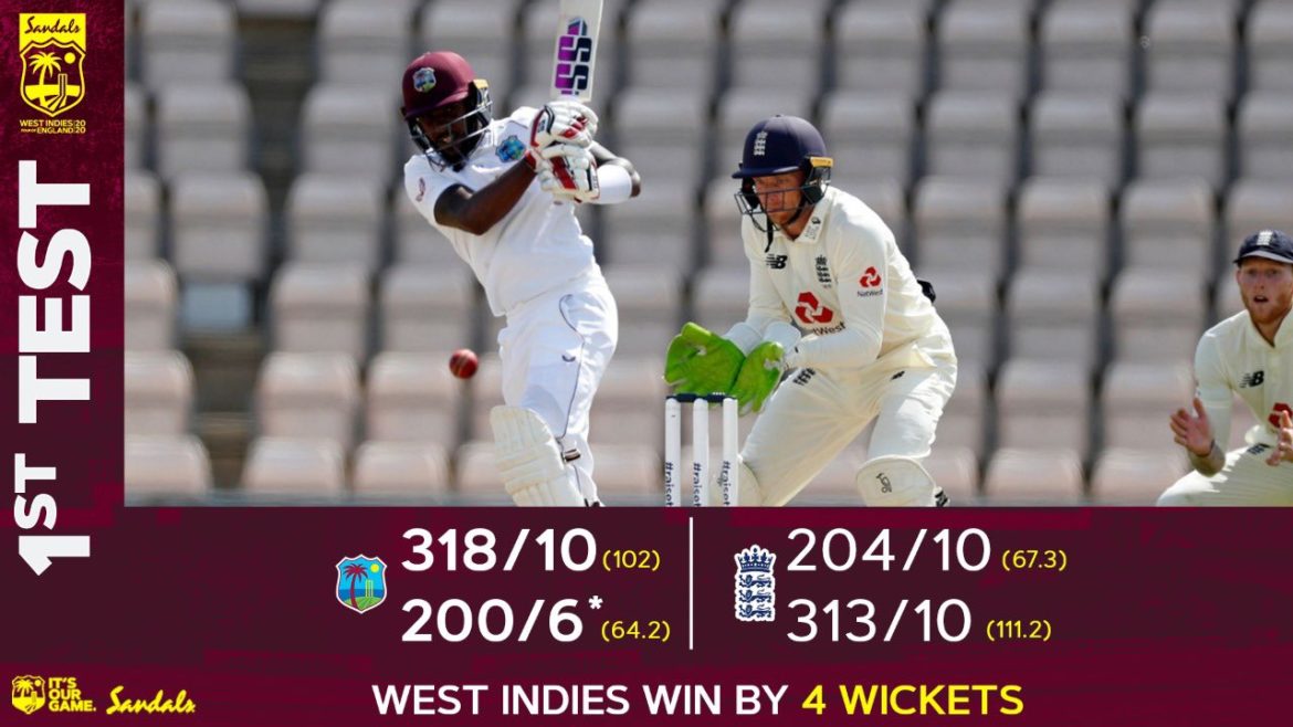 West Indies beat England in the first cricket test match  during the #Covid19  Pandemic